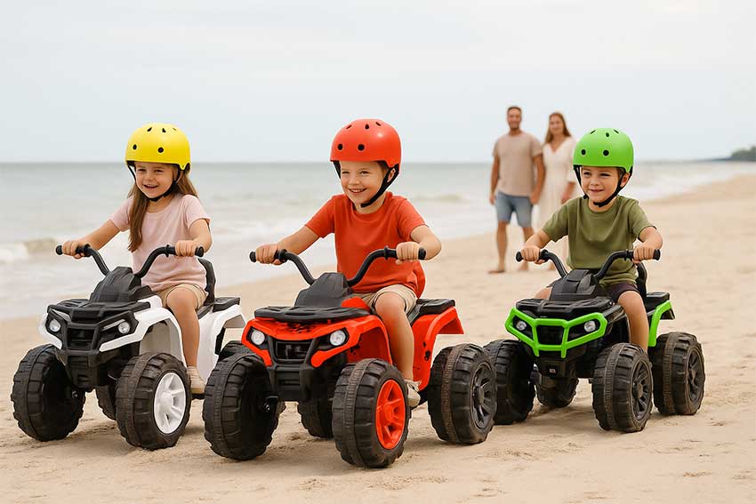 Dzieci na quadach atv na plazy
