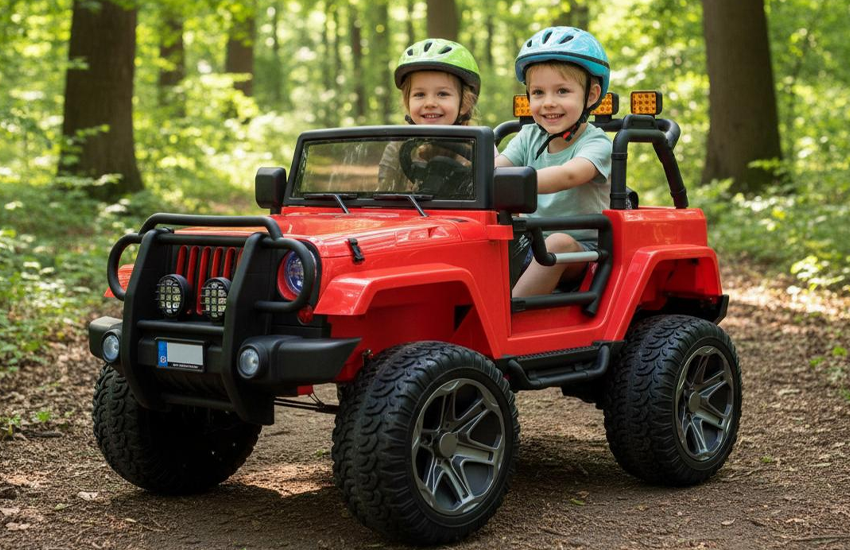 Dwoje dzieci w Jeep Monster